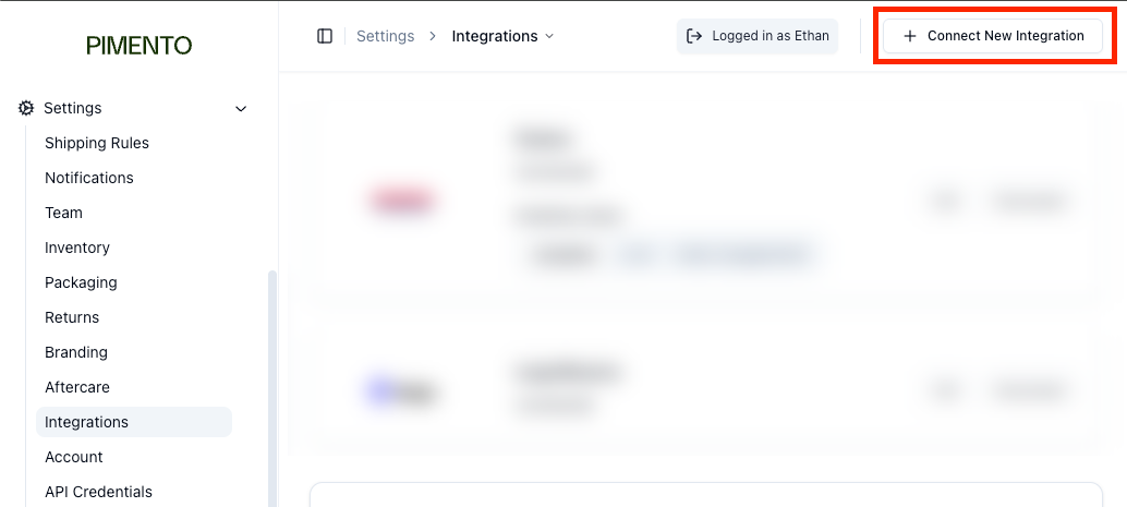 Connect new integration