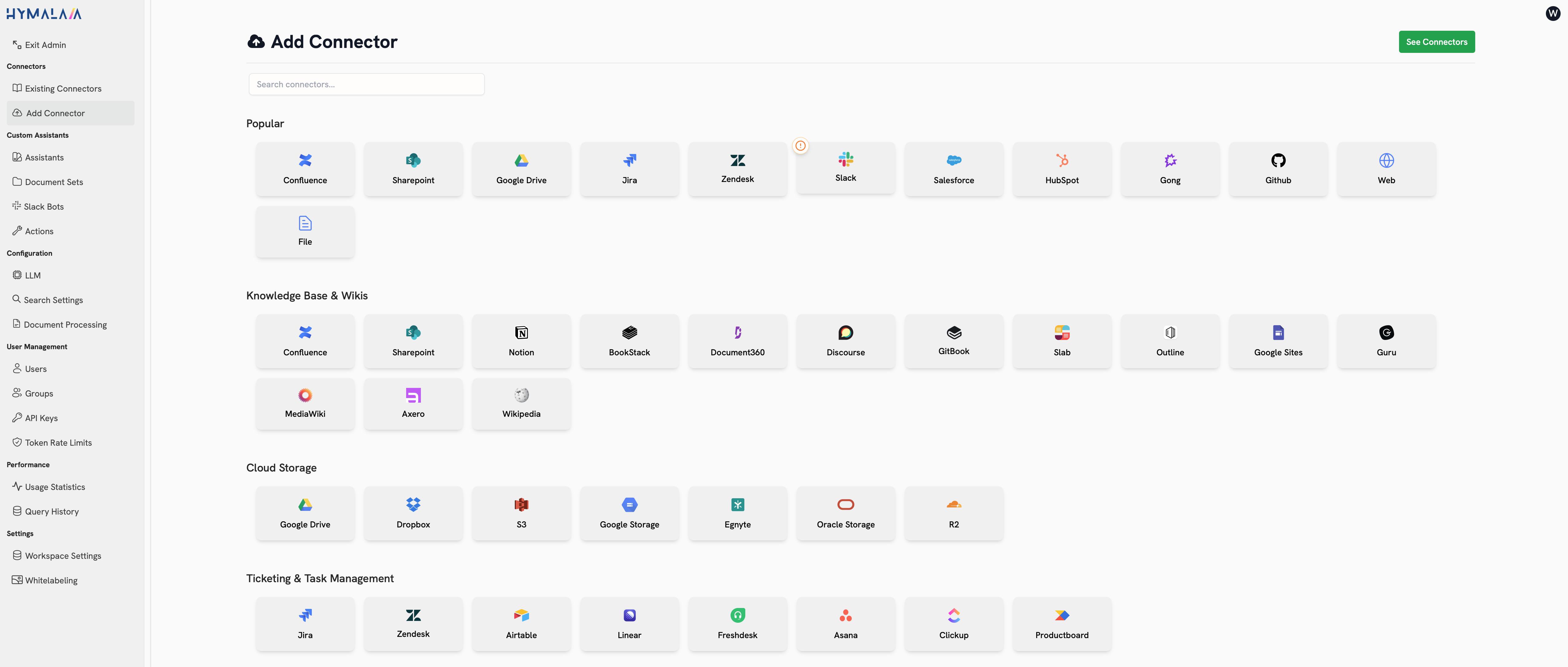 Hymalaia Add Connector page