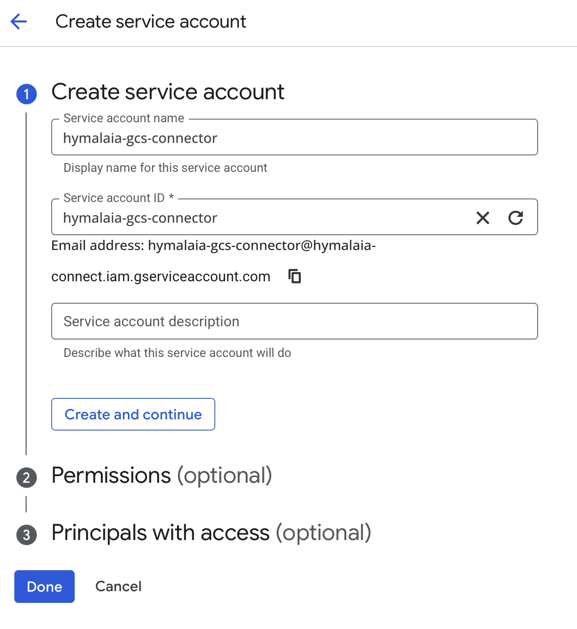 Service account configuration