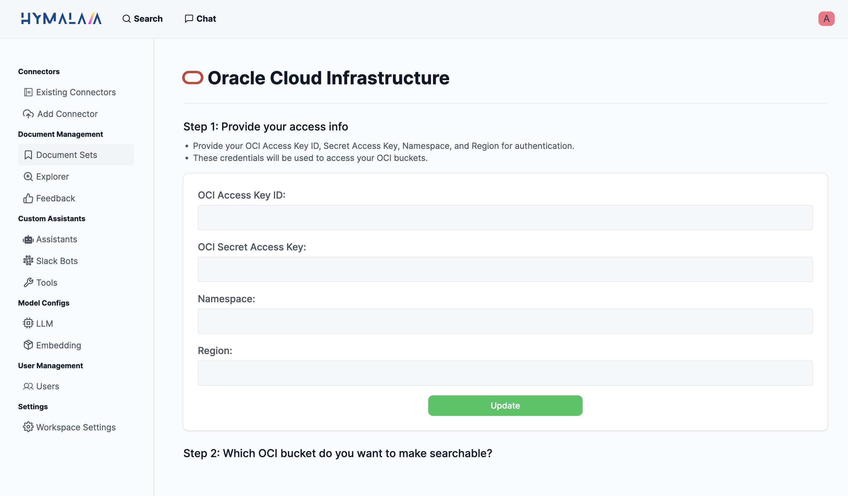 OCI credentials input