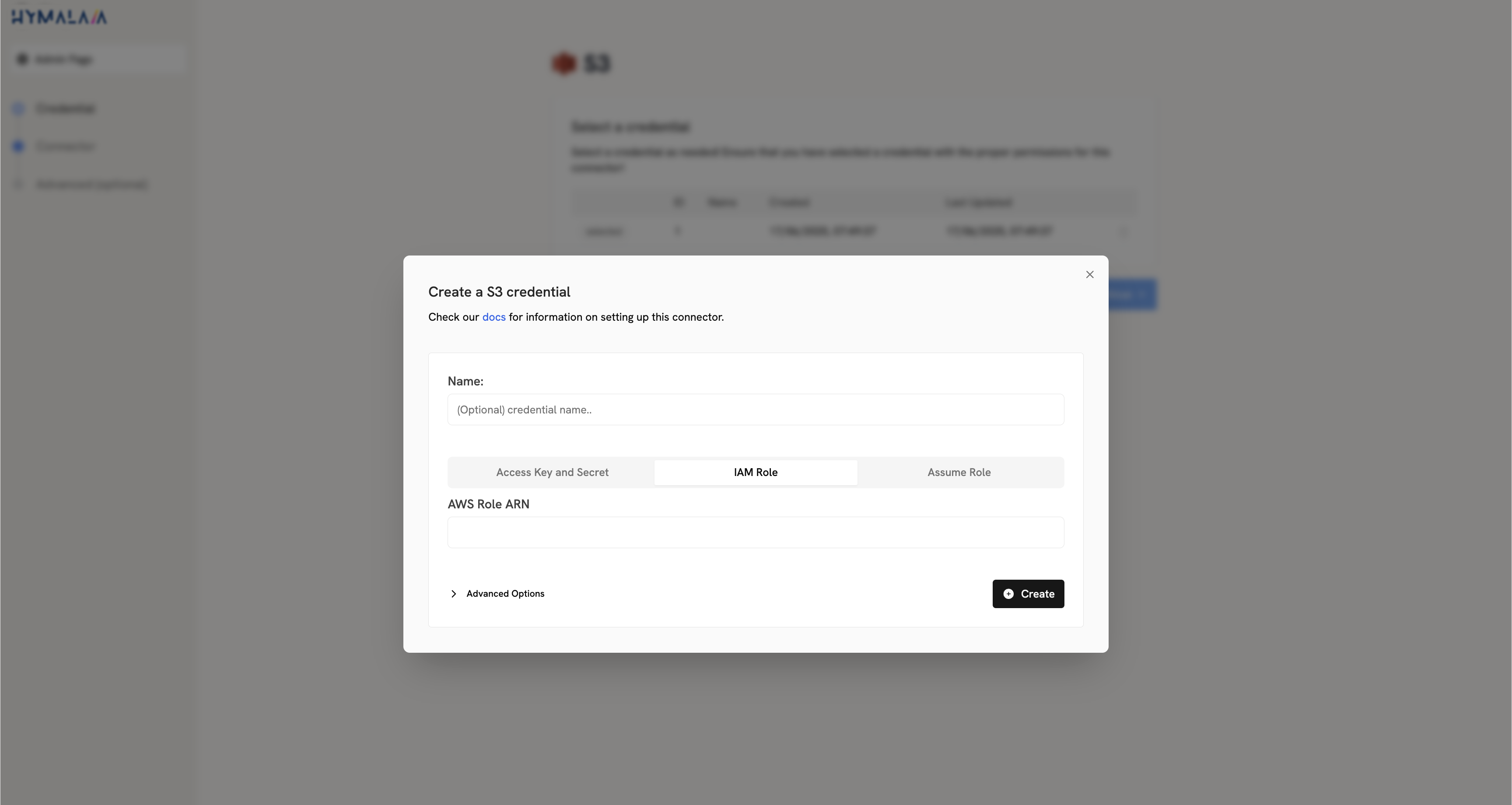 Screenshot of Hymalaia S3 IAM role configuration with tabs