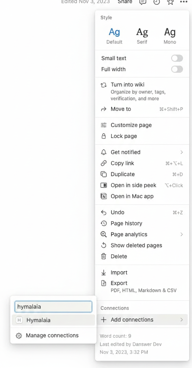Adding the Hymalaia integration to a Notion workspace or page