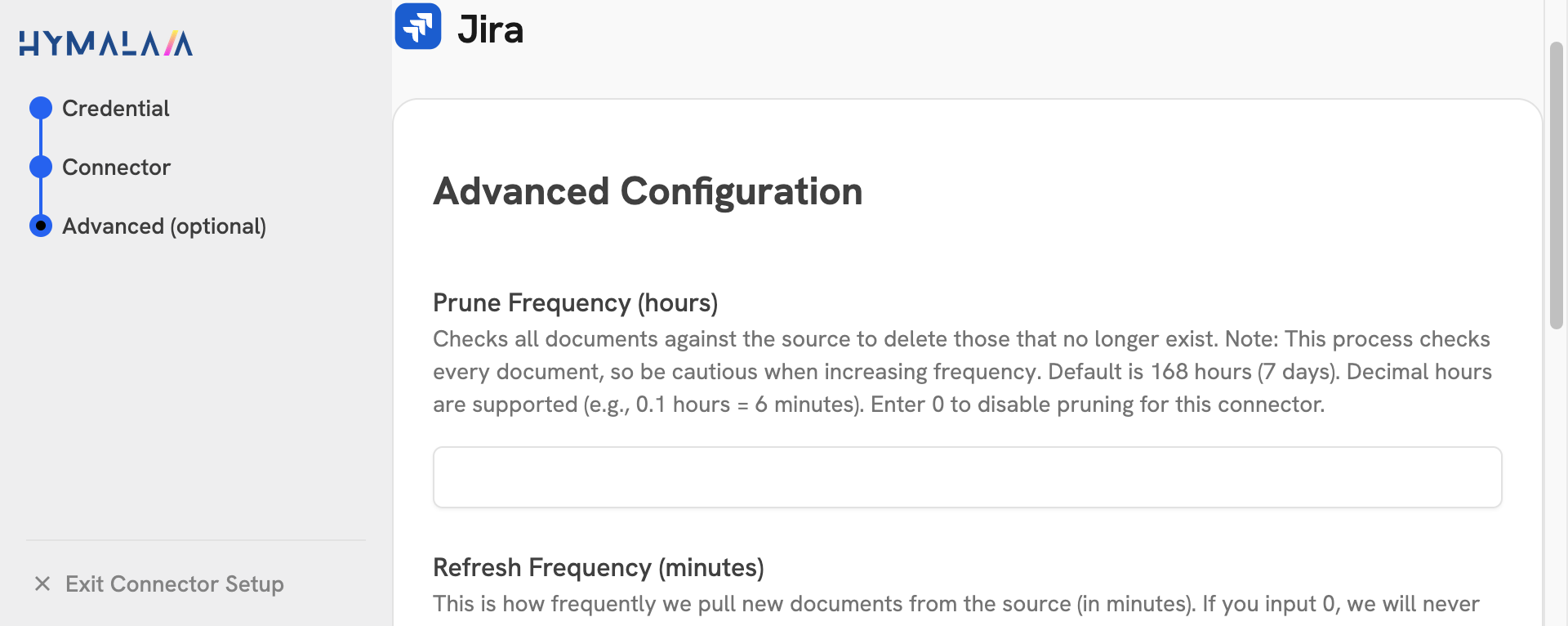 Jira connector advanced schedule and indexing start options