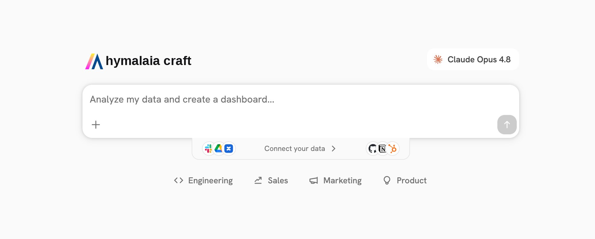 The Craft home screen with the prompt box, model selector, and links to connect data sources