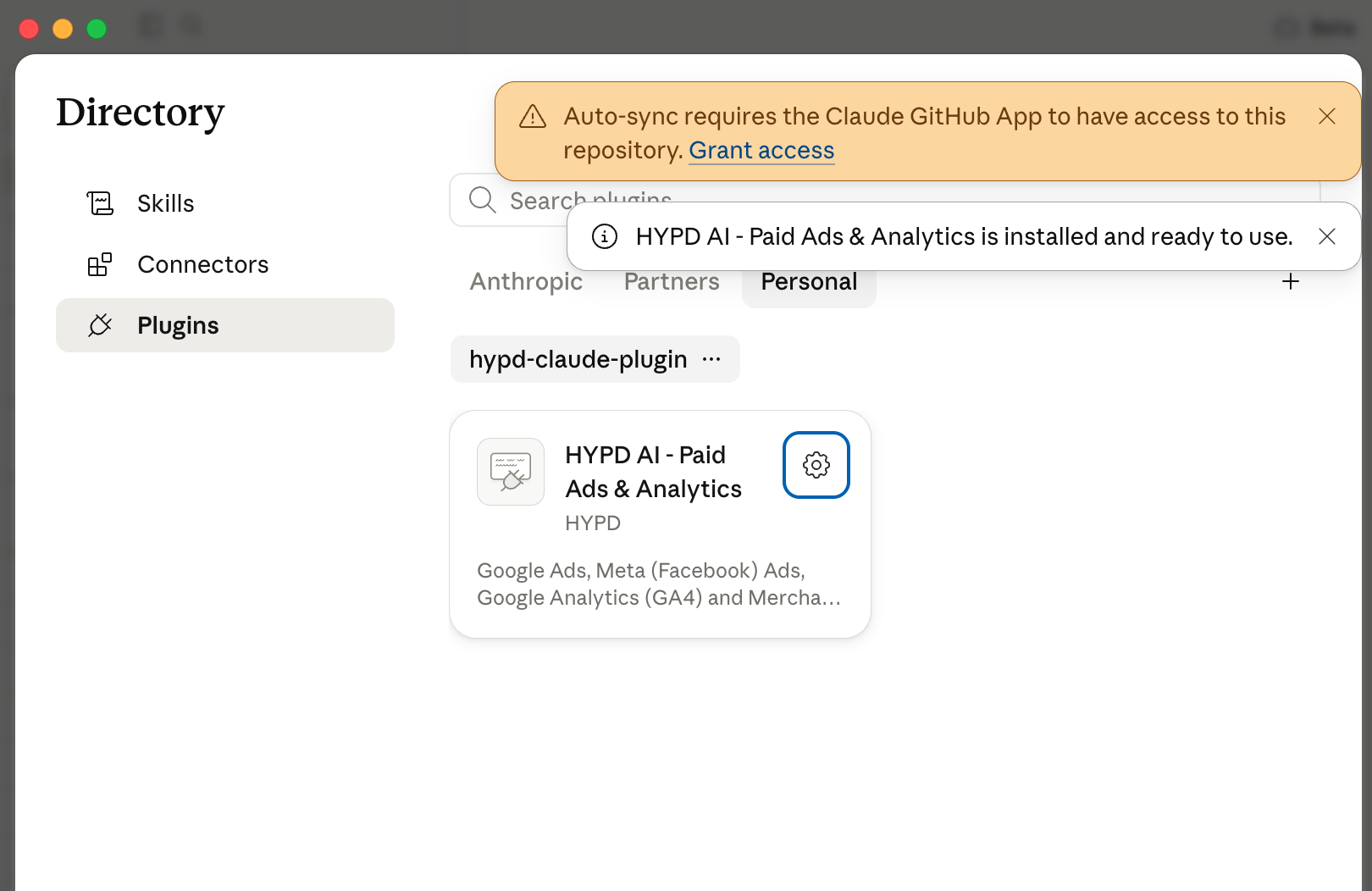 Confirmation that the plugin is installed