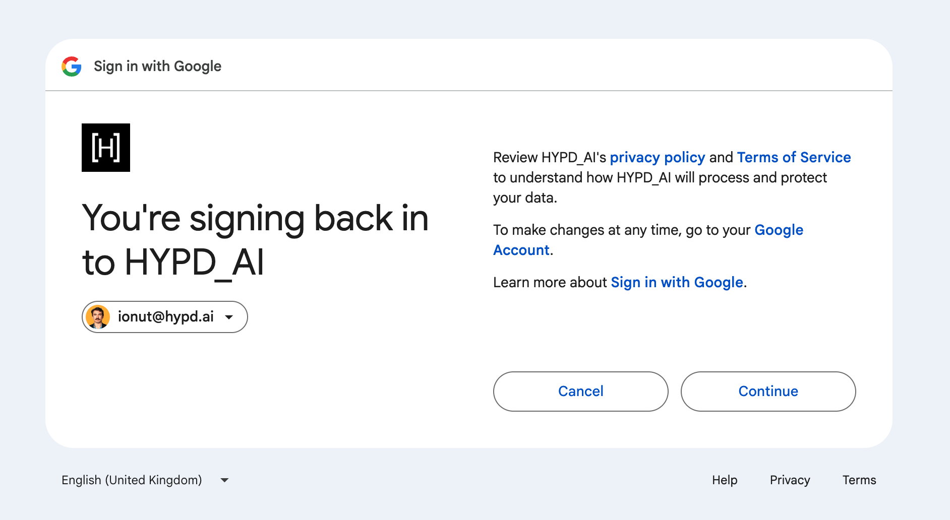 Google account selector