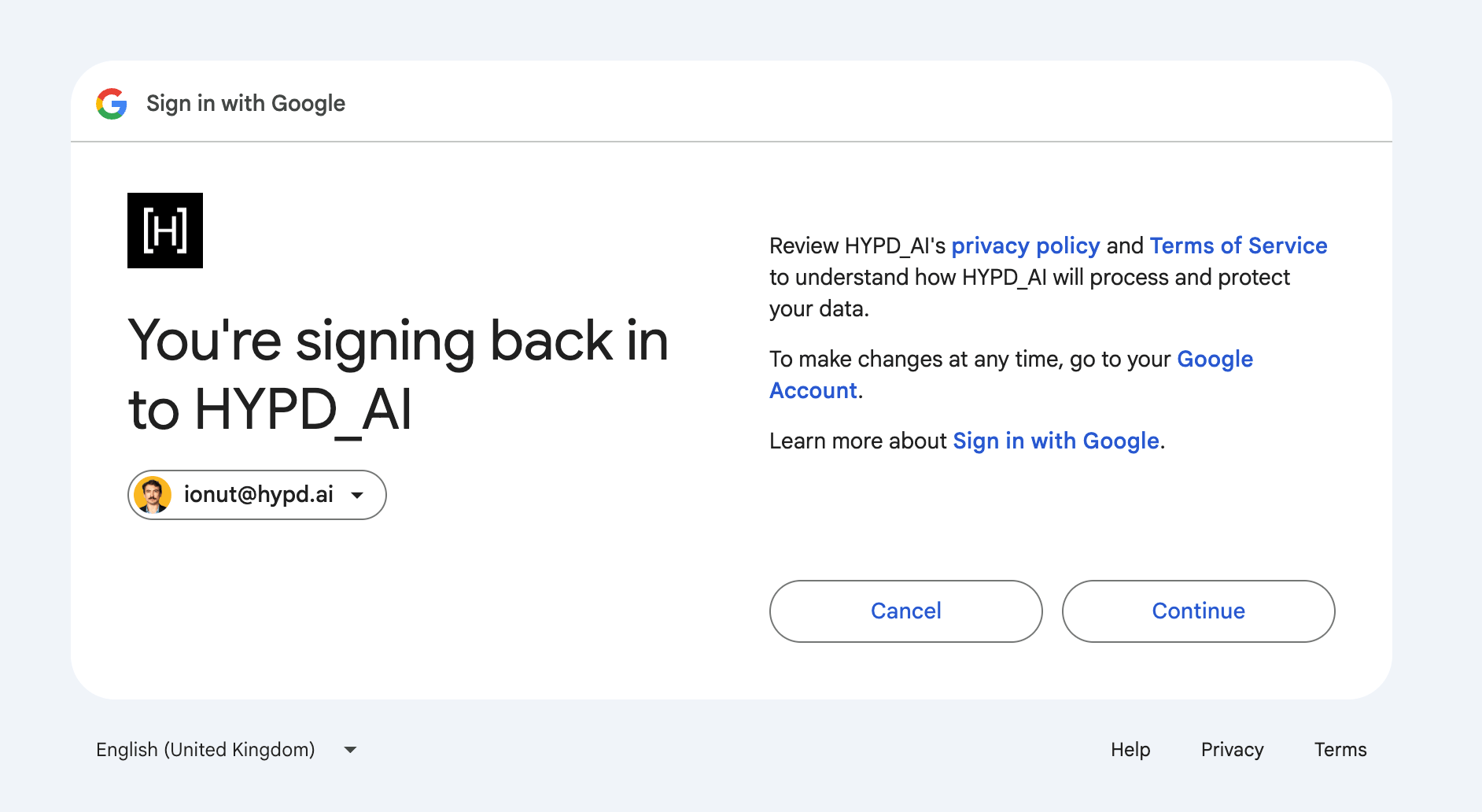 Google account selector