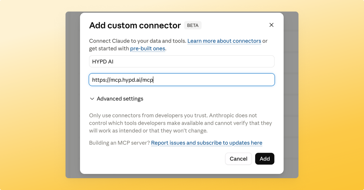 Add custom connector dialog in Claude