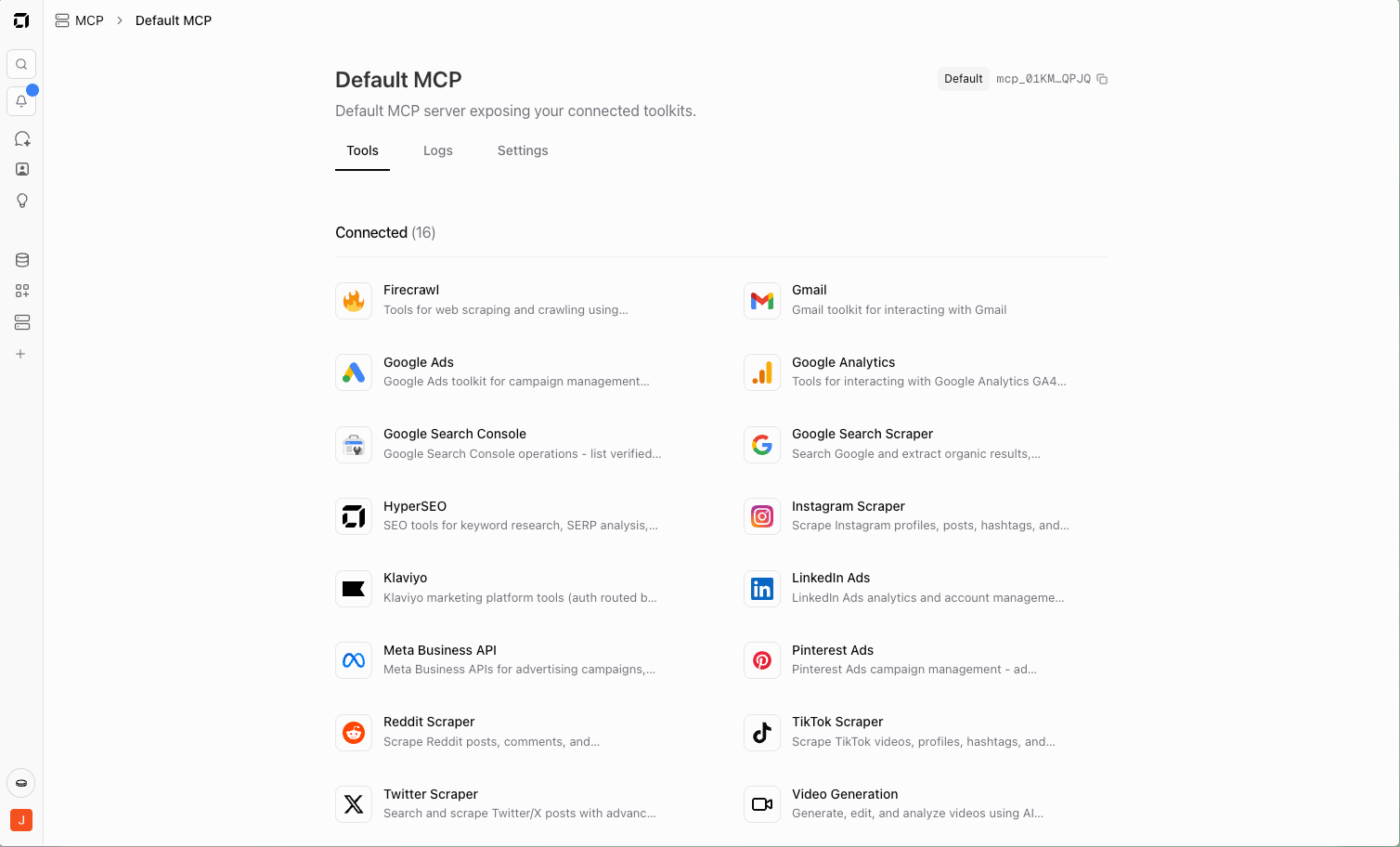 Hyper integrations page showing connected platforms such as Google Ads, Meta, and Gmail