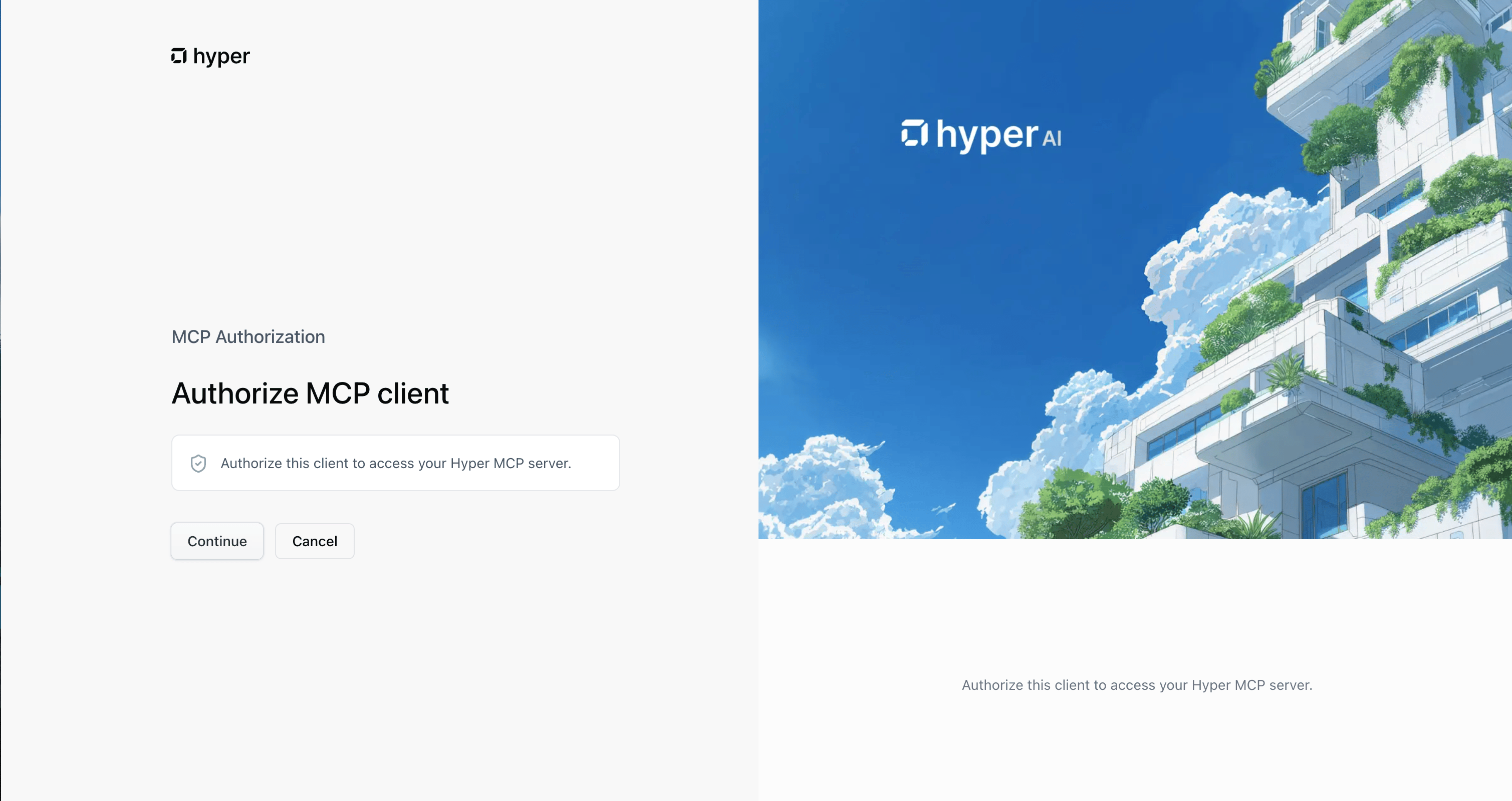 Hyper OAuth authorization screen in the browser for Claude Code