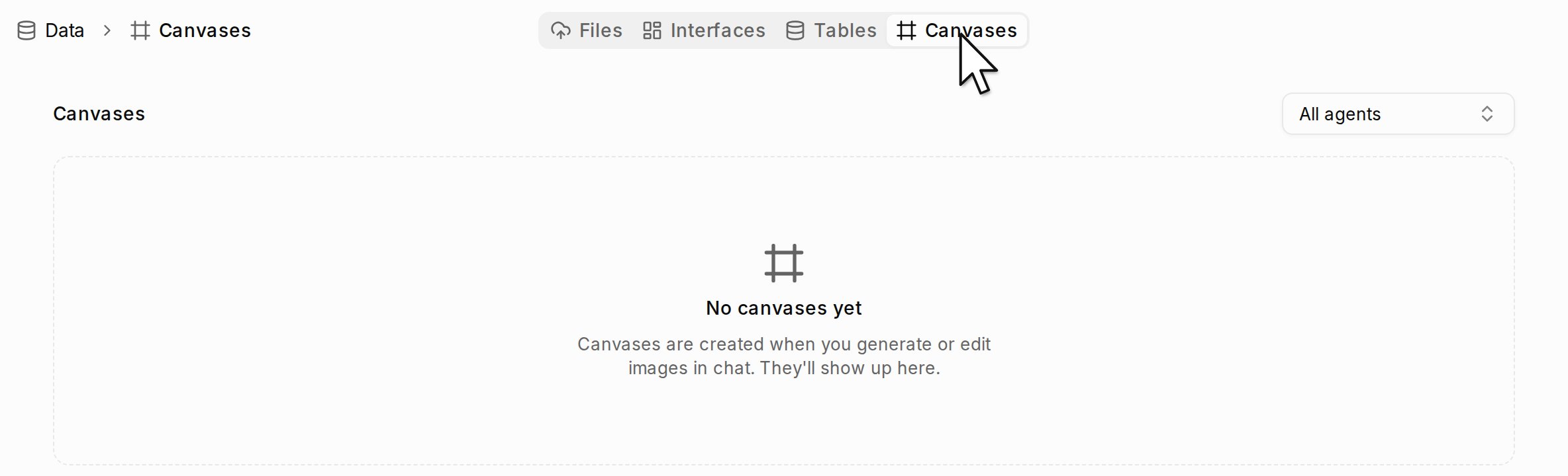 The Canvases tab of Data
