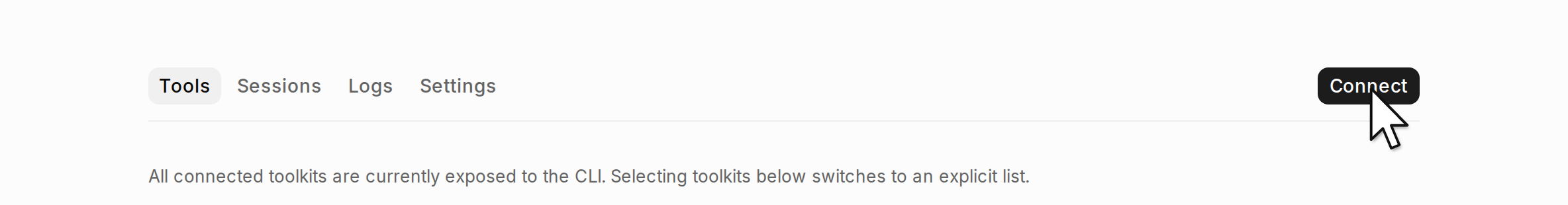 A CLI profile, with the Connect button