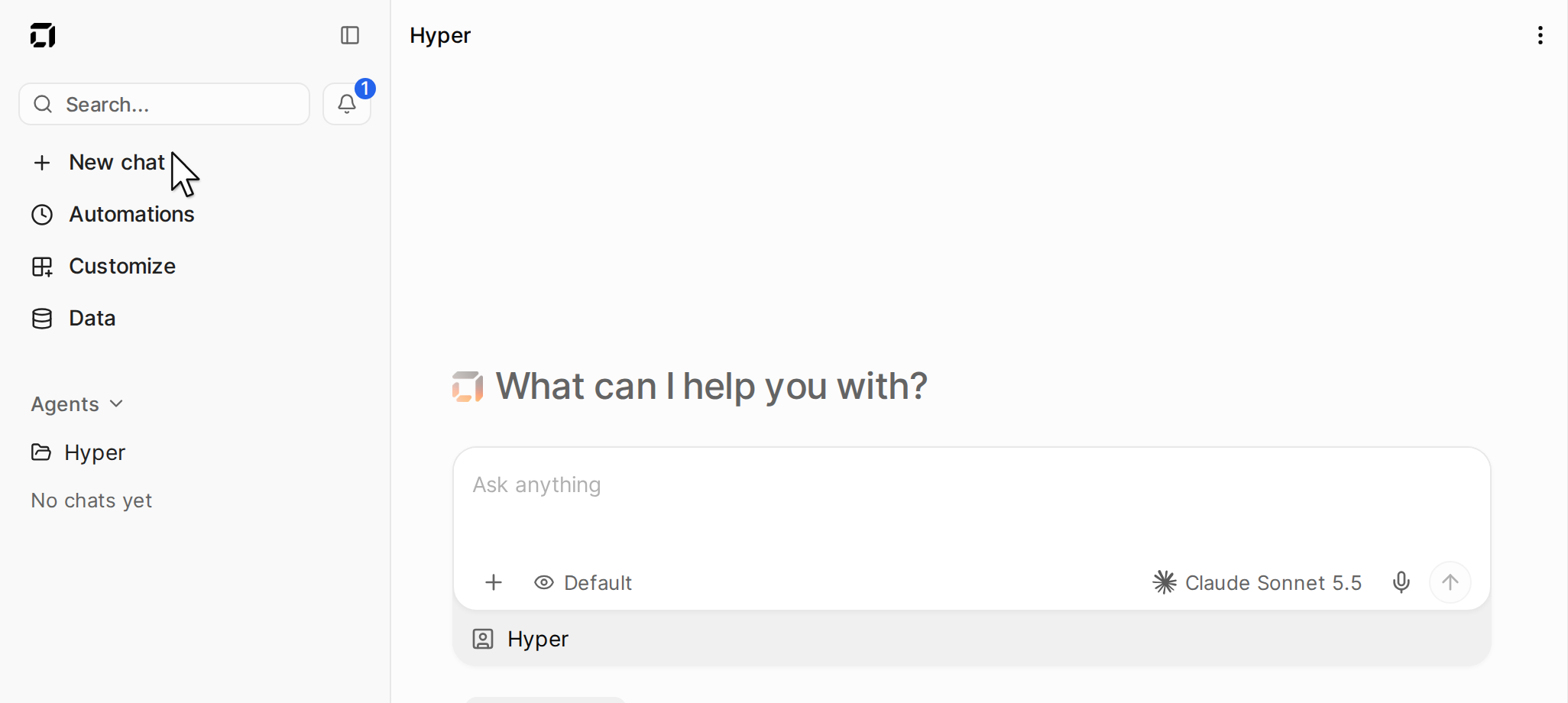 The sidebar with New chat, and the message box