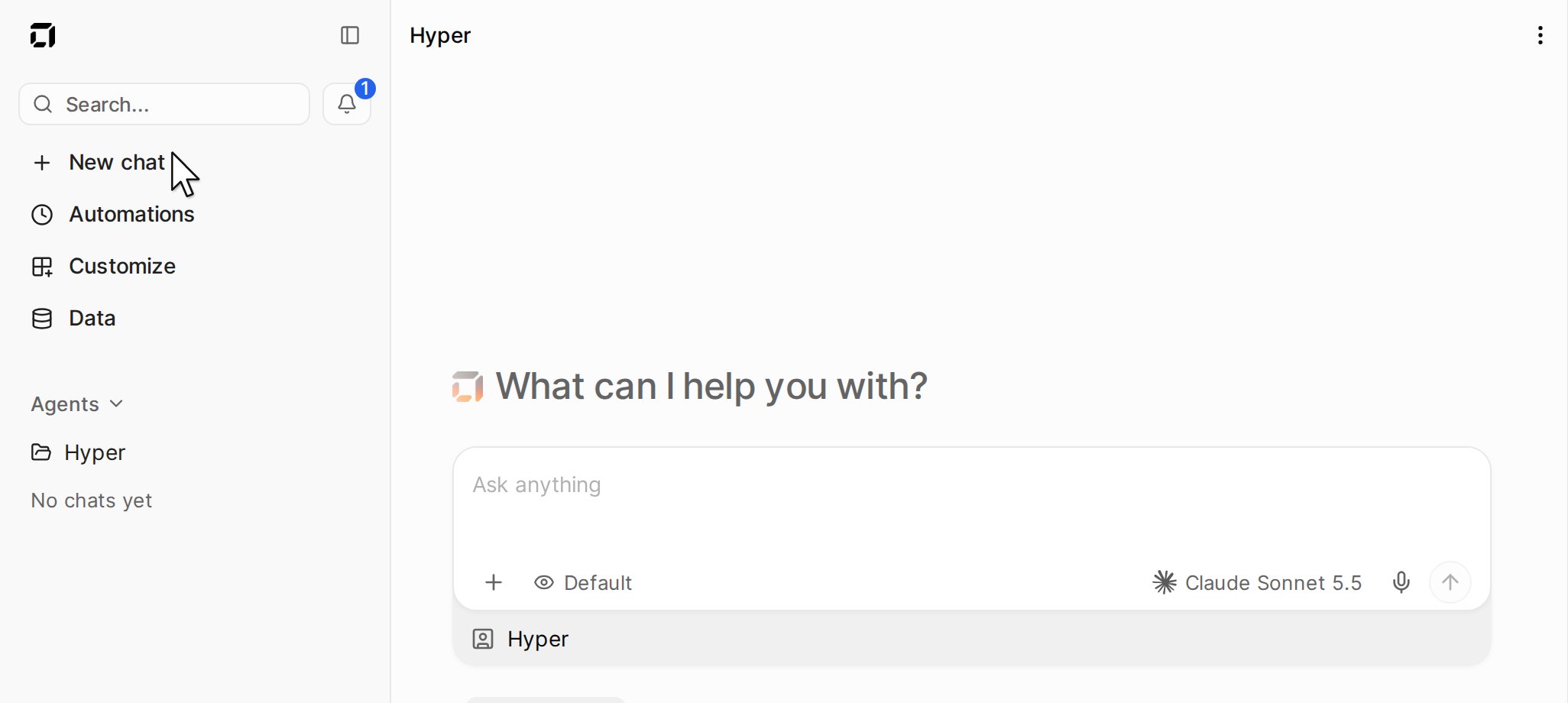 The sidebar with New chat, and the message box