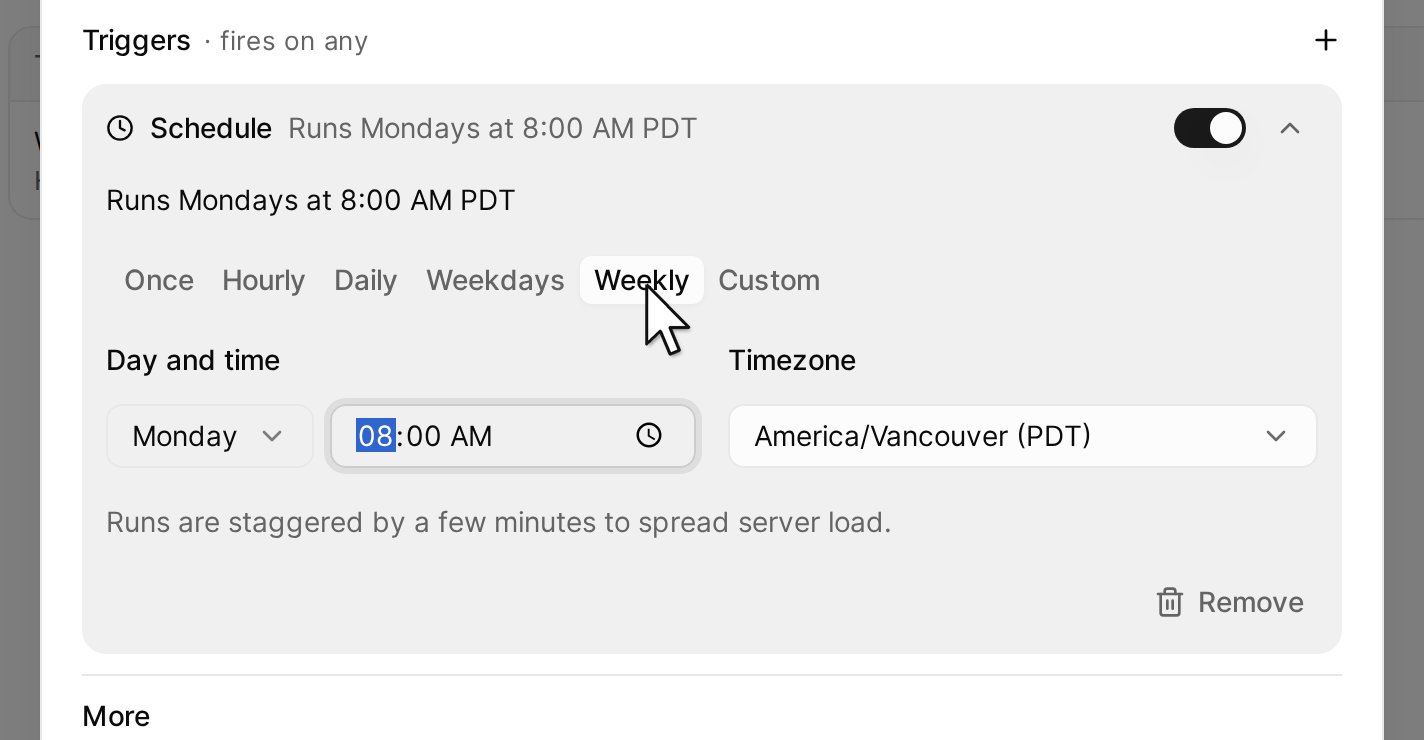 A weekly schedule in the New task dialog