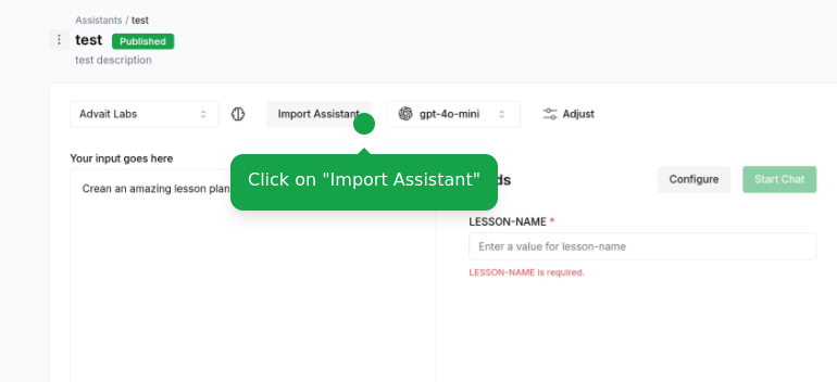 Importing assistants