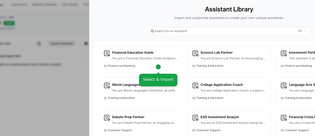 Importing assistants