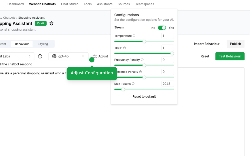 Adjust configuration