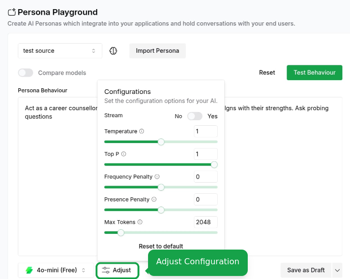 Adjusting configurations