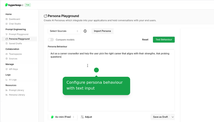 Defining persona behaviour