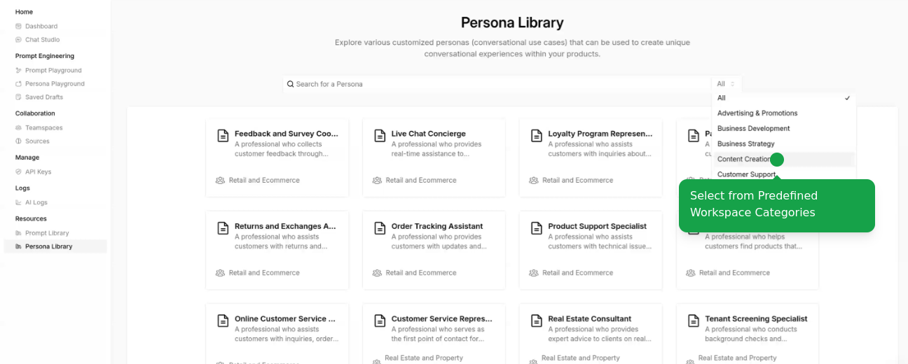 Selecting a Persona from Persona library