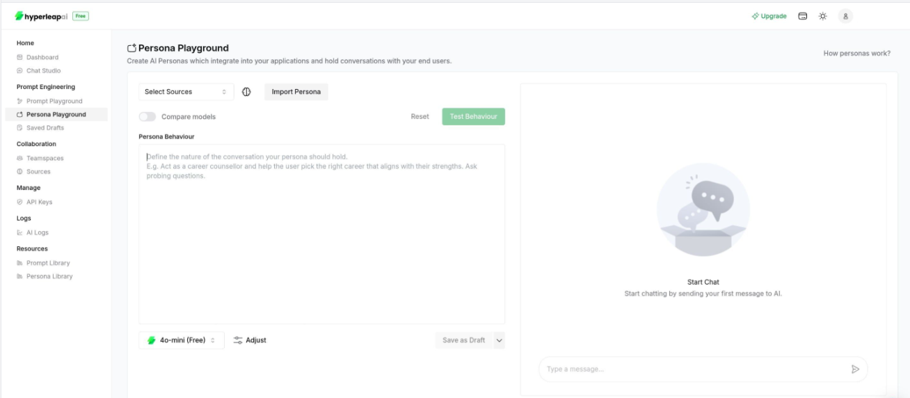 Creating a new persona from persona playground