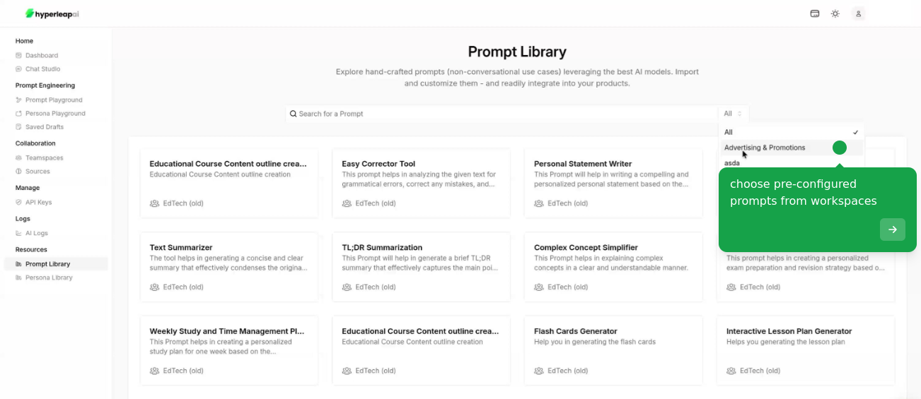 Selecting a Prompt from Prompt library