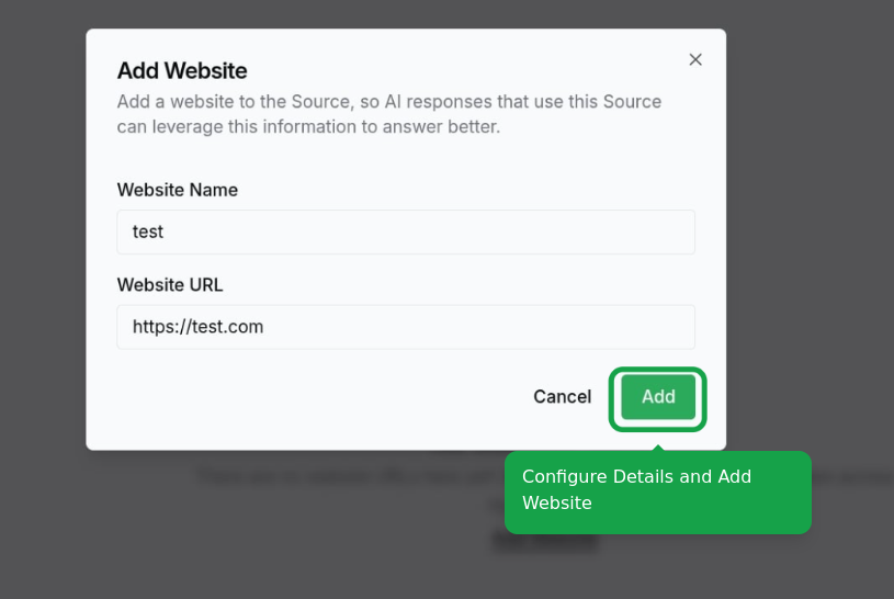 Configure details and add website