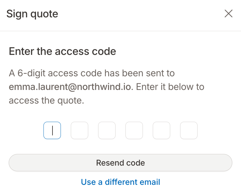 Enter the access code window with six code boxes