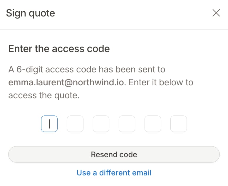 Enter the access code window with six code boxes
