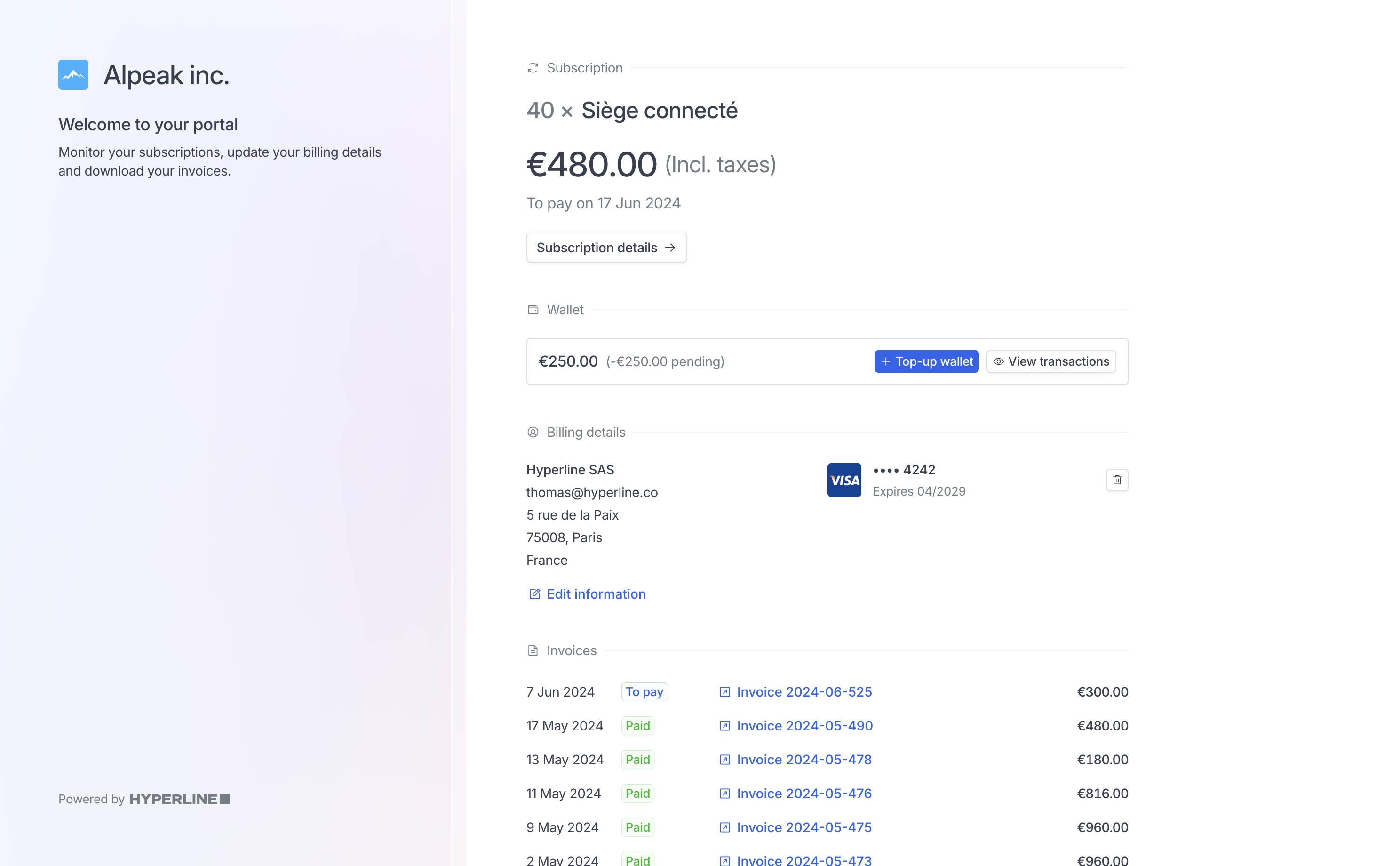 Public customer portal - Hyperline