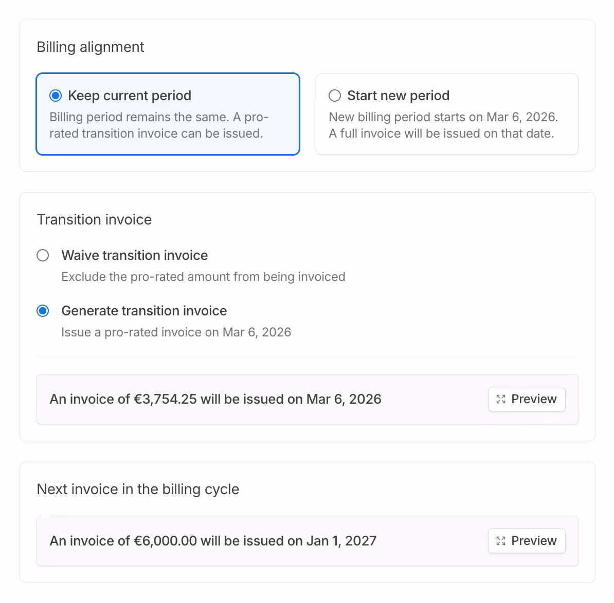 Subscription Update Configure Transition