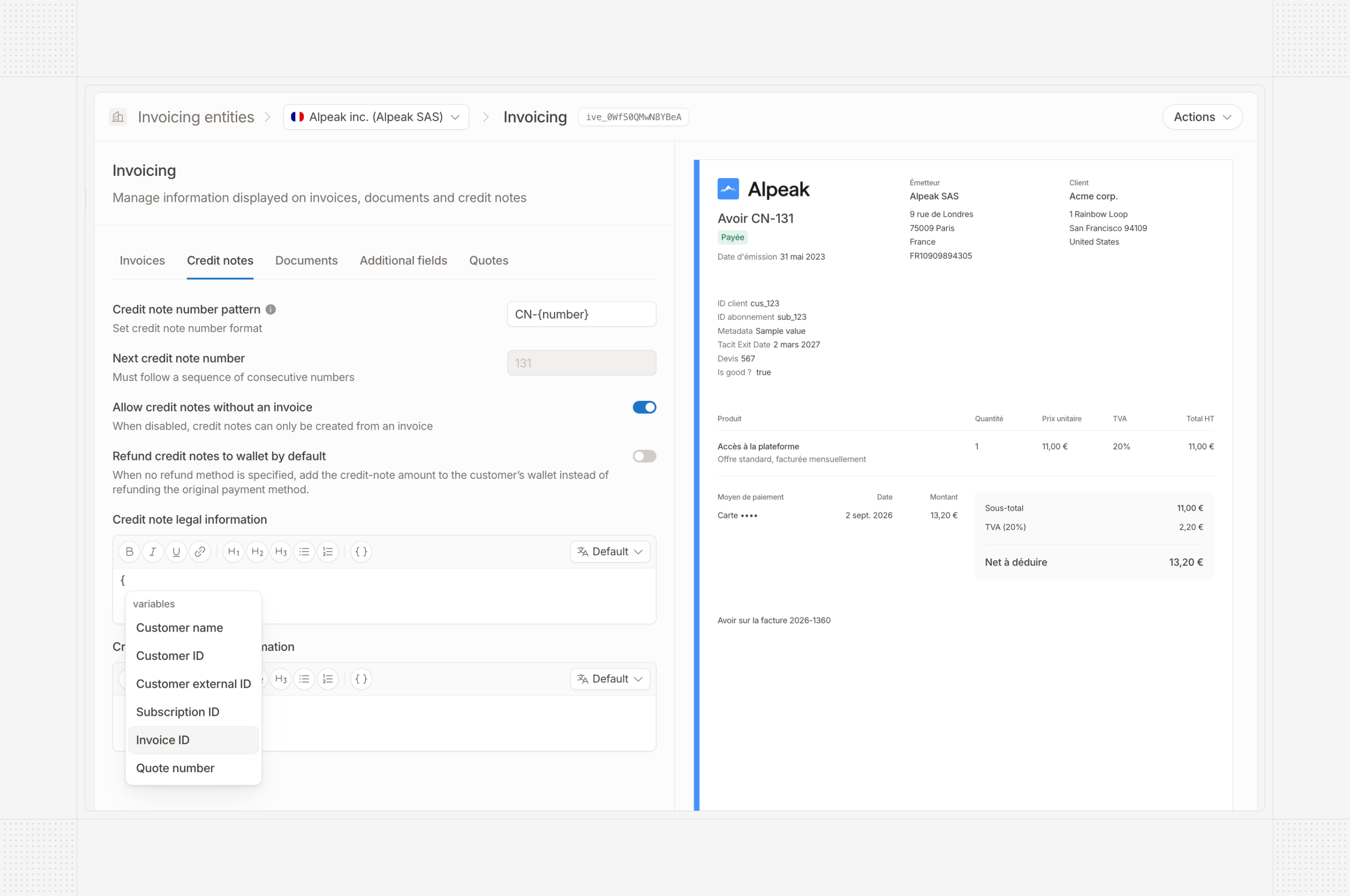 More configurable invoice