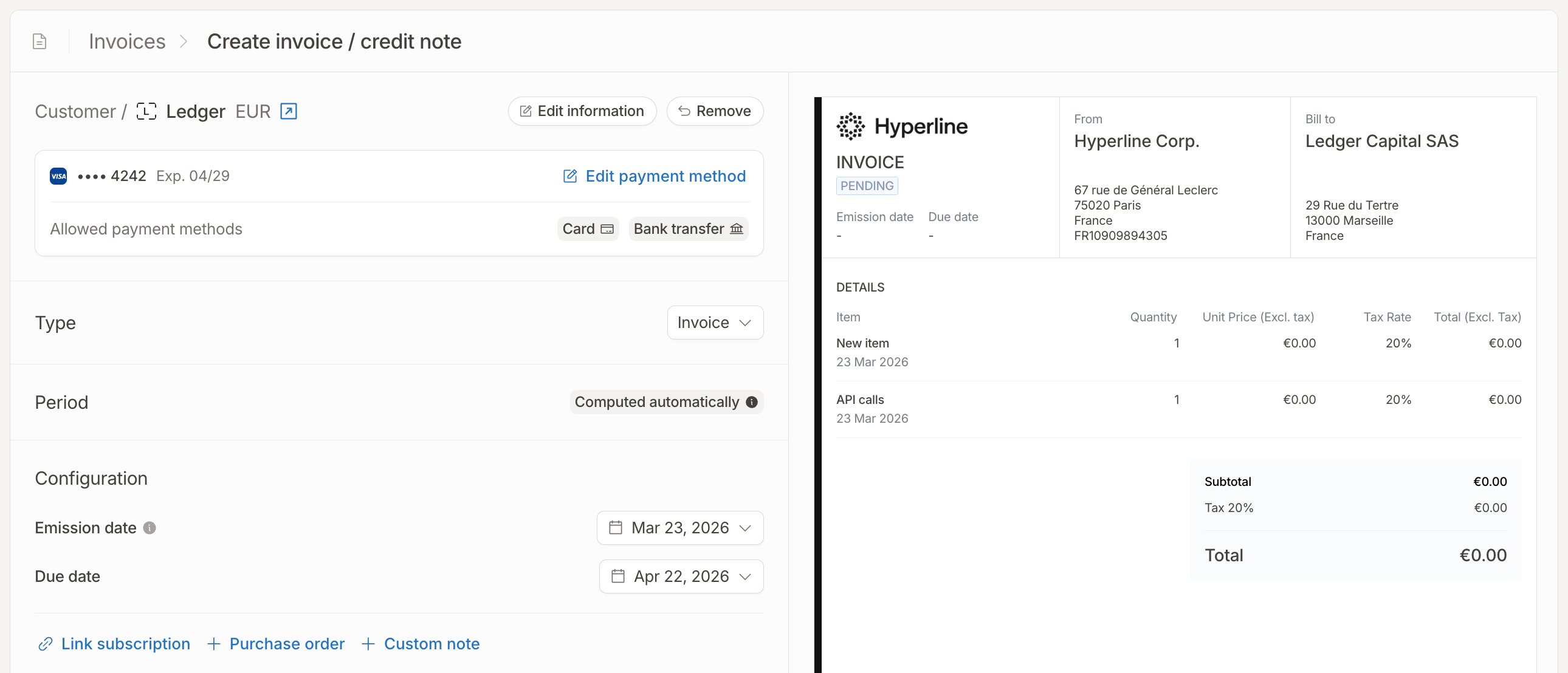 Manage invoices - Hyperline