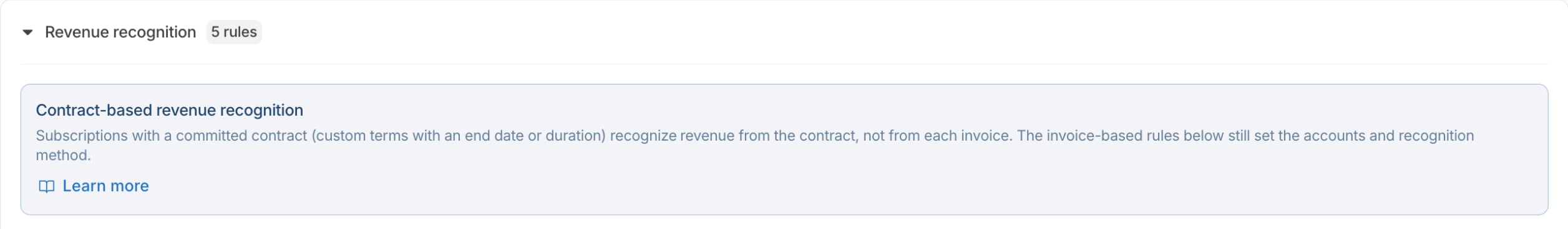 Contract-based revenue recognition callout in the Revenue recognition rules section