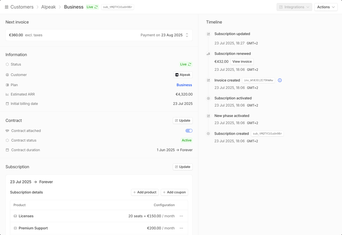 Subscriptino Update subscription - Hyperline