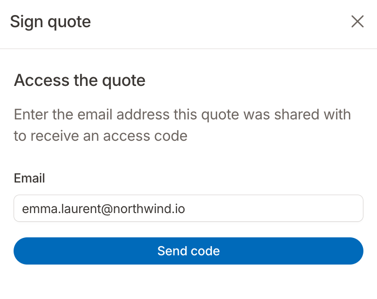 Access the quote window asking for the email address the quote was shared with