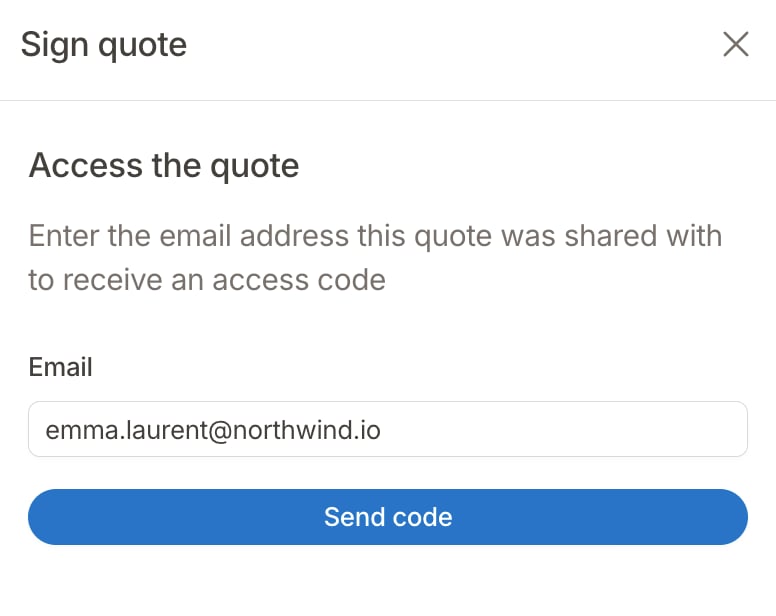 Access the quote window asking for the email address the quote was shared with