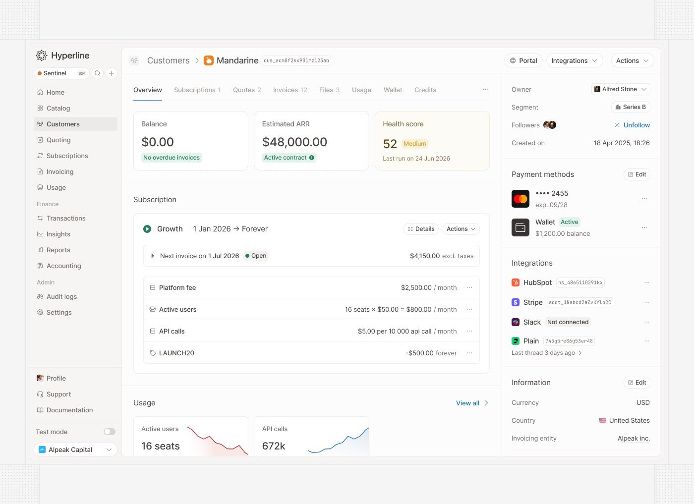 New customer details page