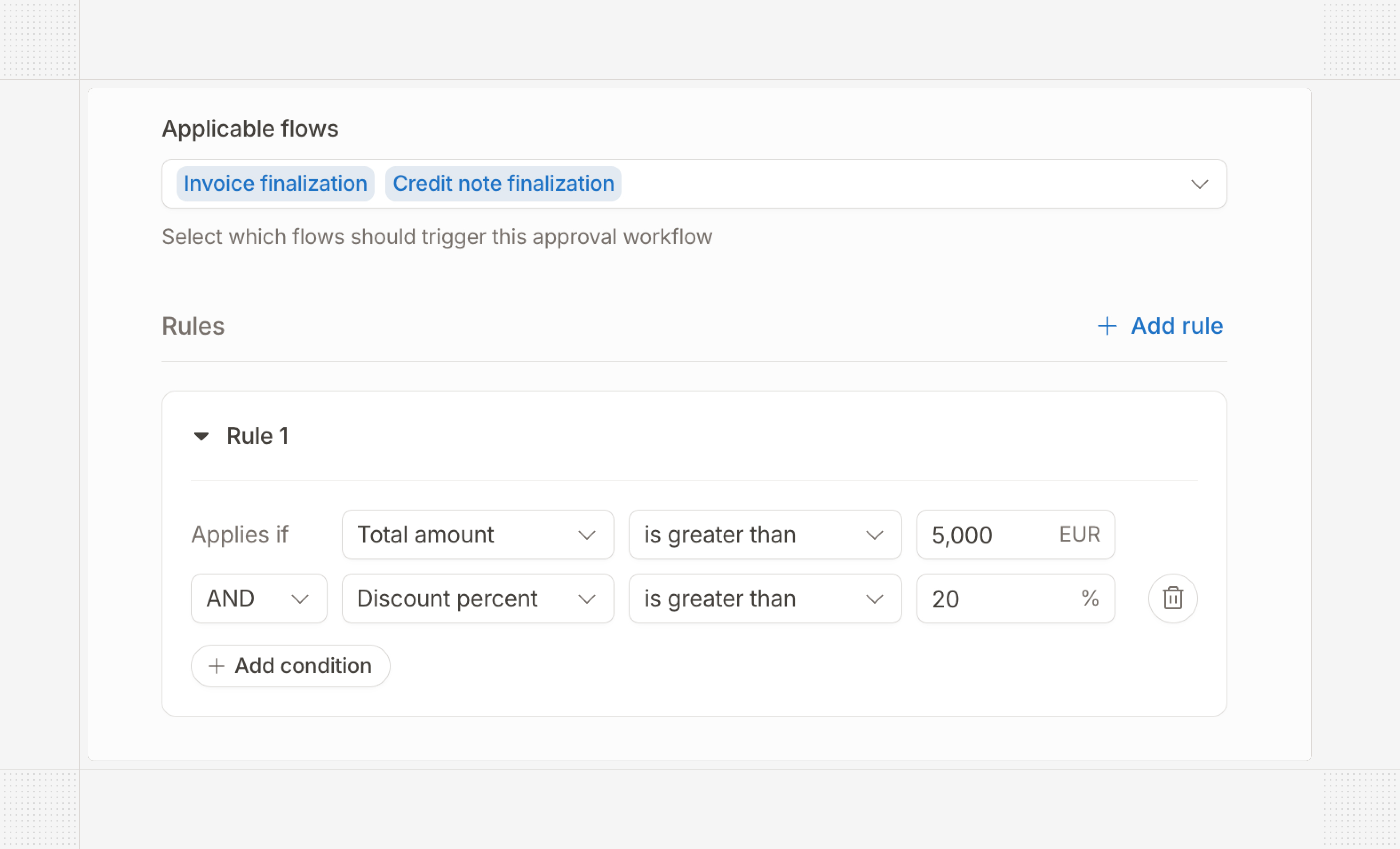 Approval workflow for invoice and credit note finalization
