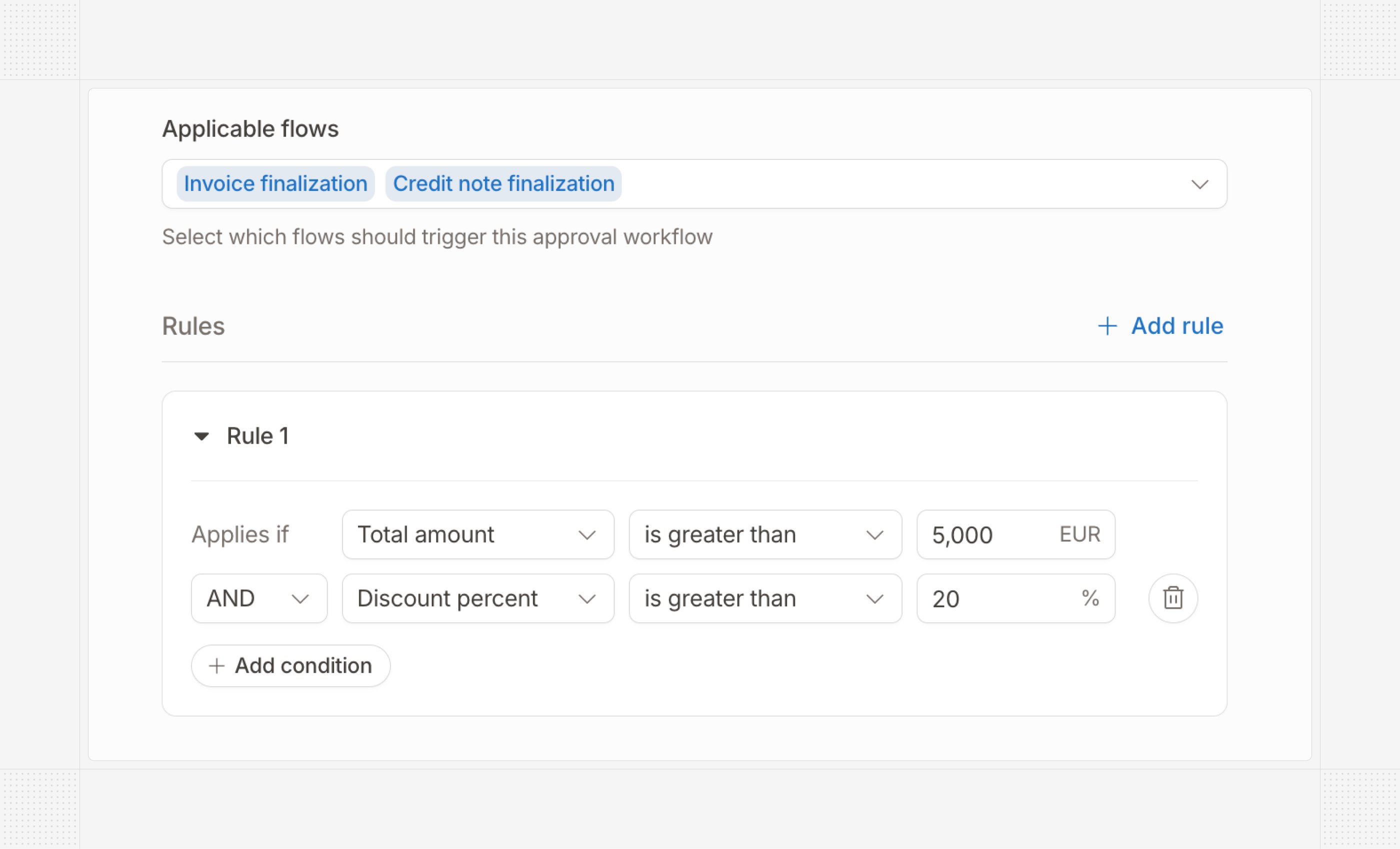 Approval workflow for invoice and credit note finalization