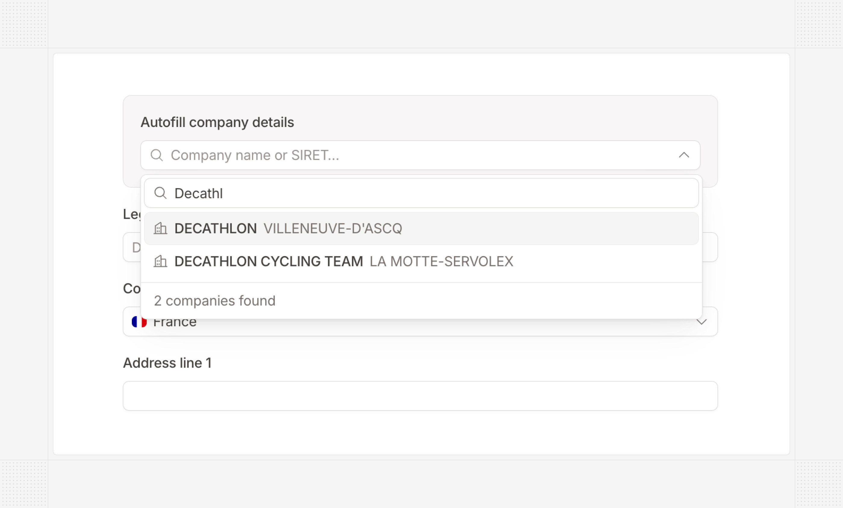 Company autocomplete on a public page