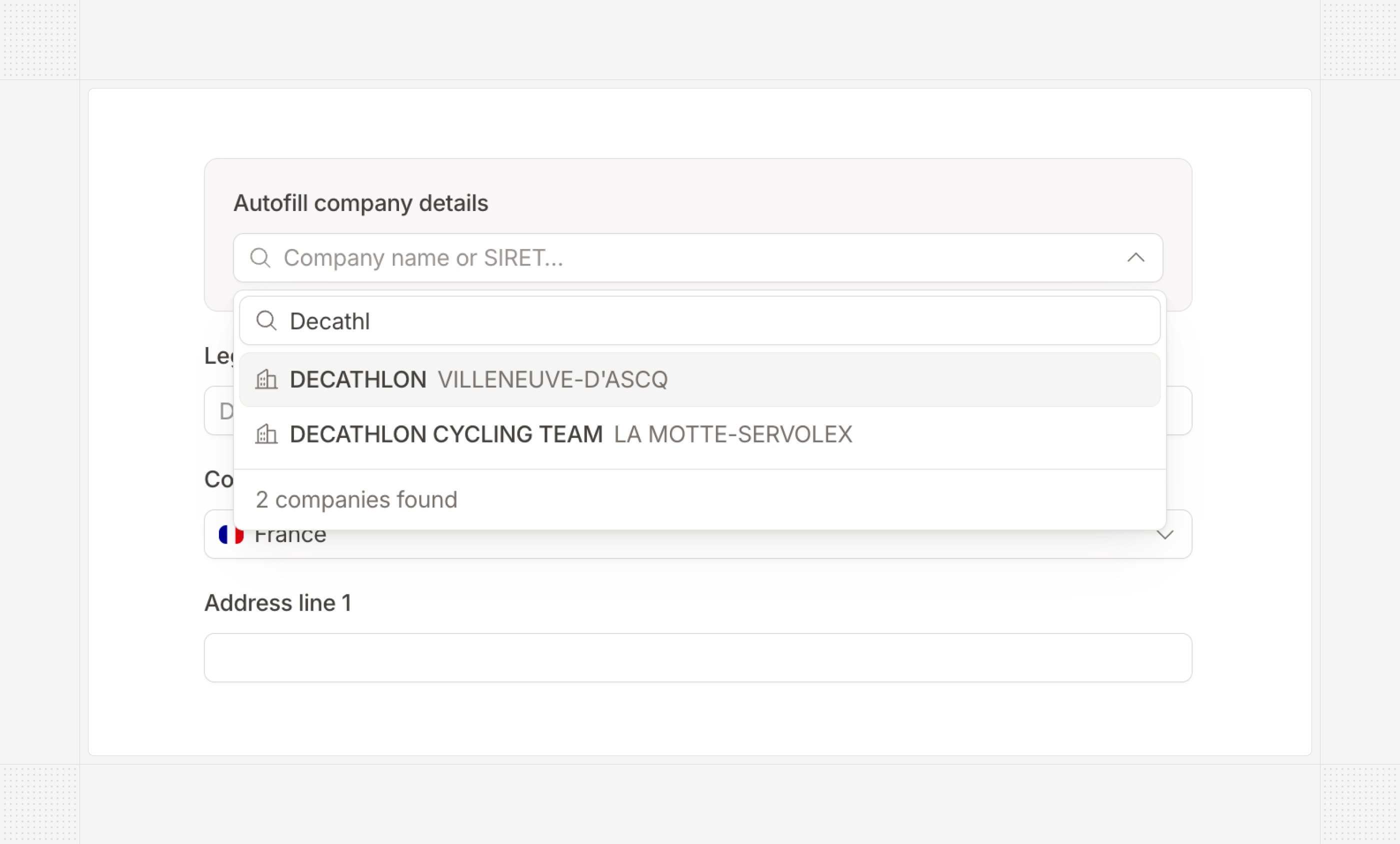 Company autocomplete on a public page