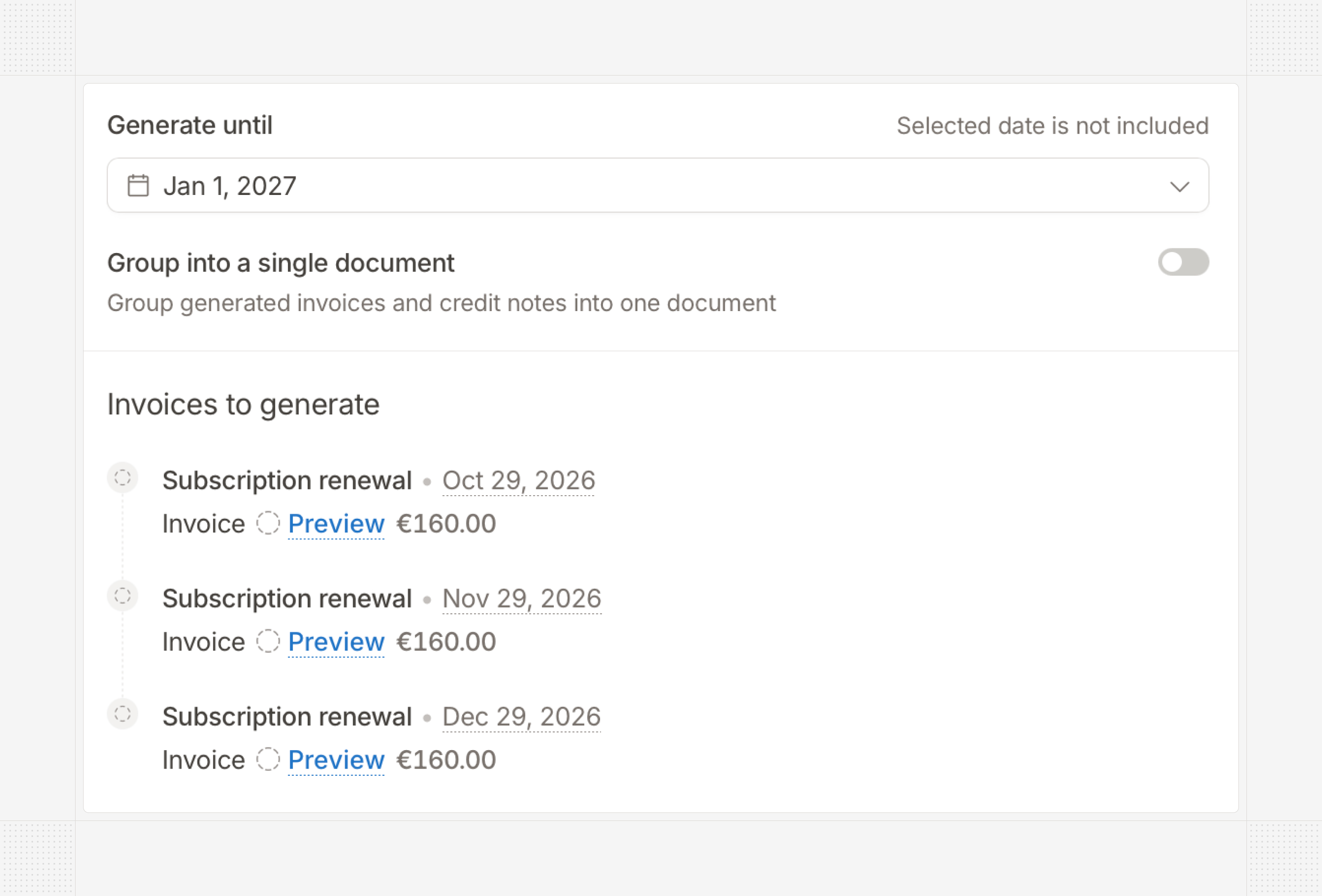 Previewing invoices before generating them