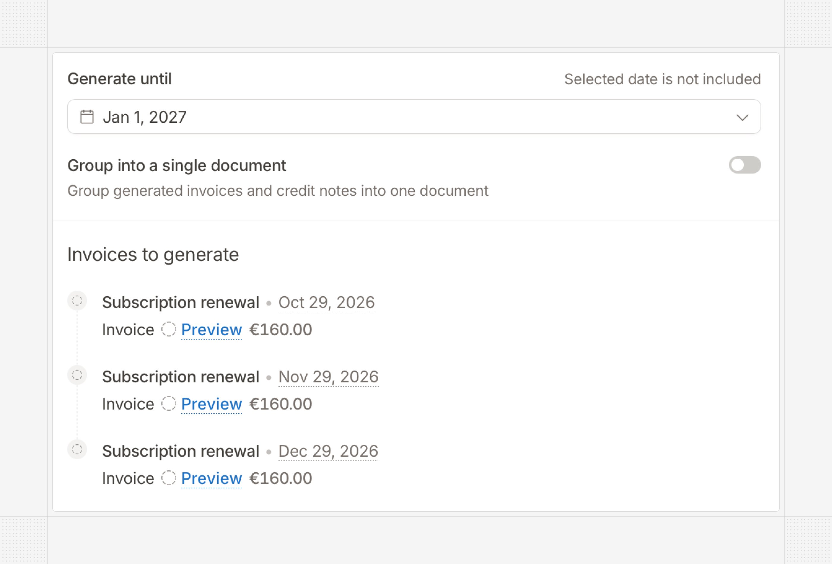 Previewing invoices before generating them