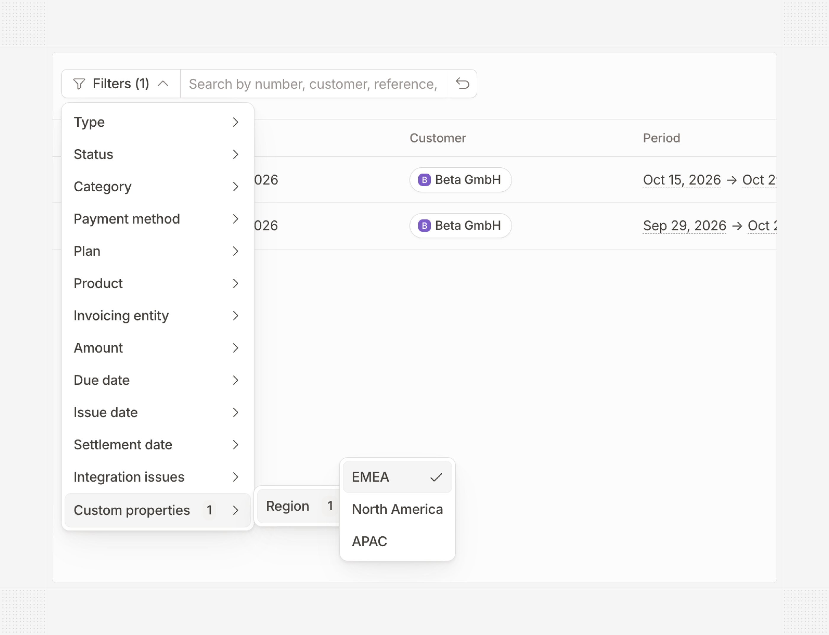 Filtering invoices by a custom property