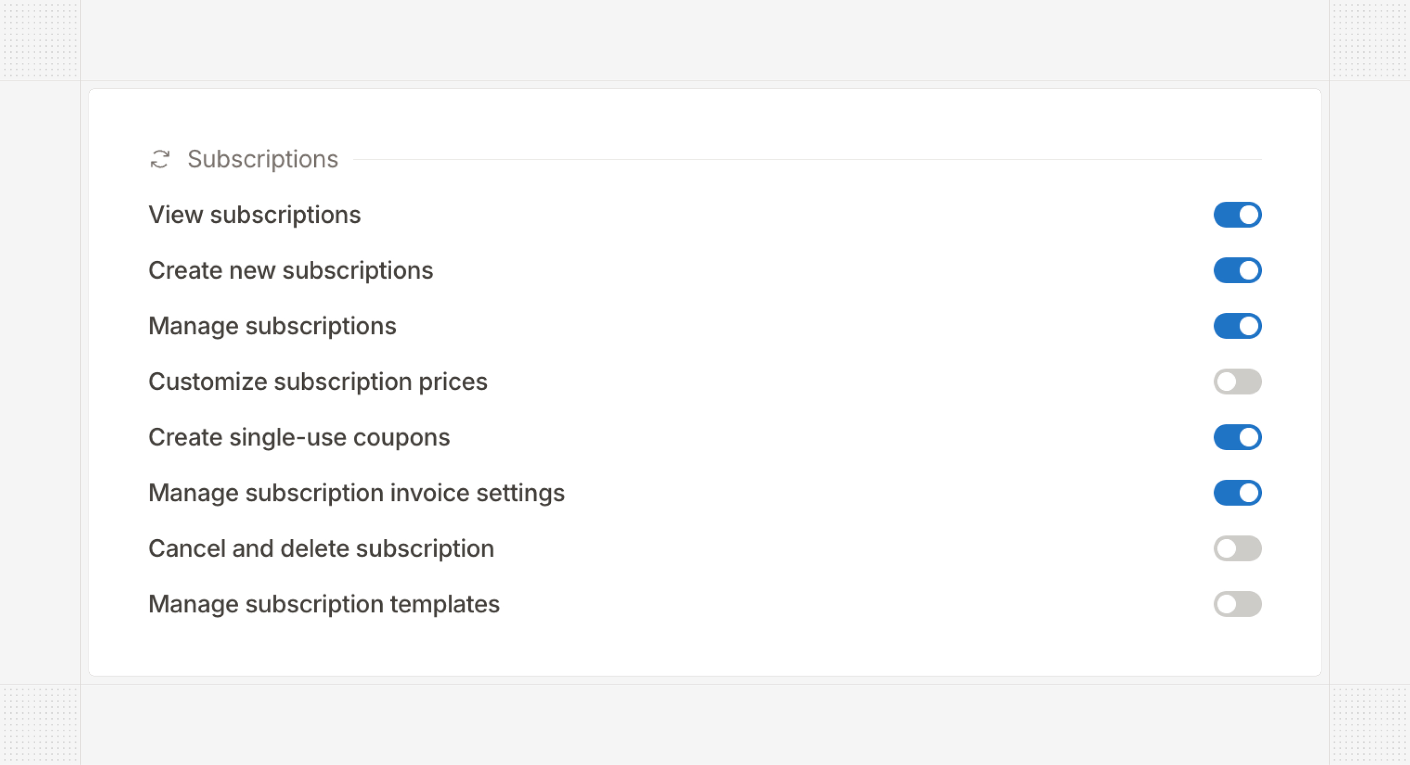 Permission for managing subscription invoice settings
