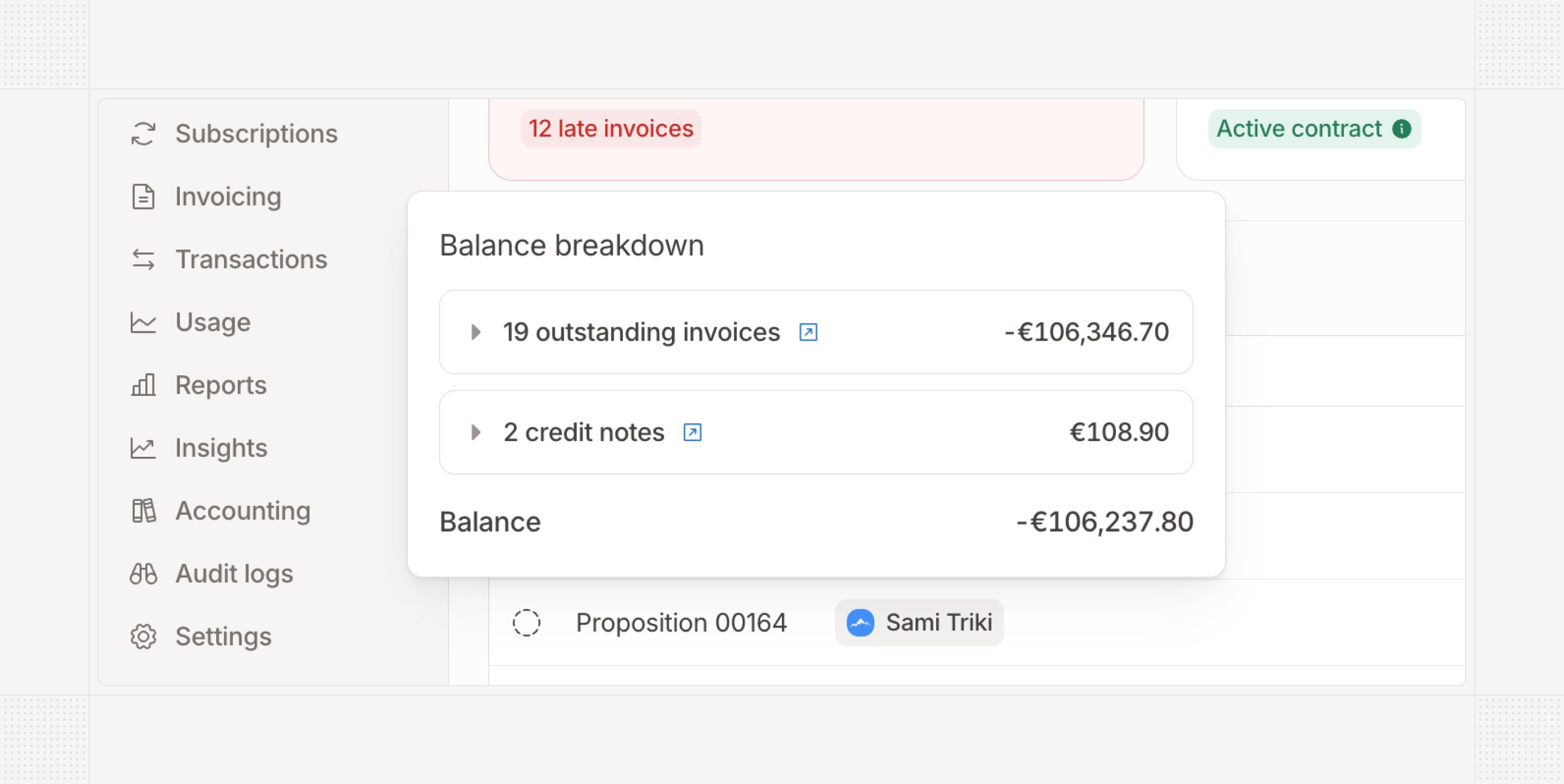 Customer balance drill-down