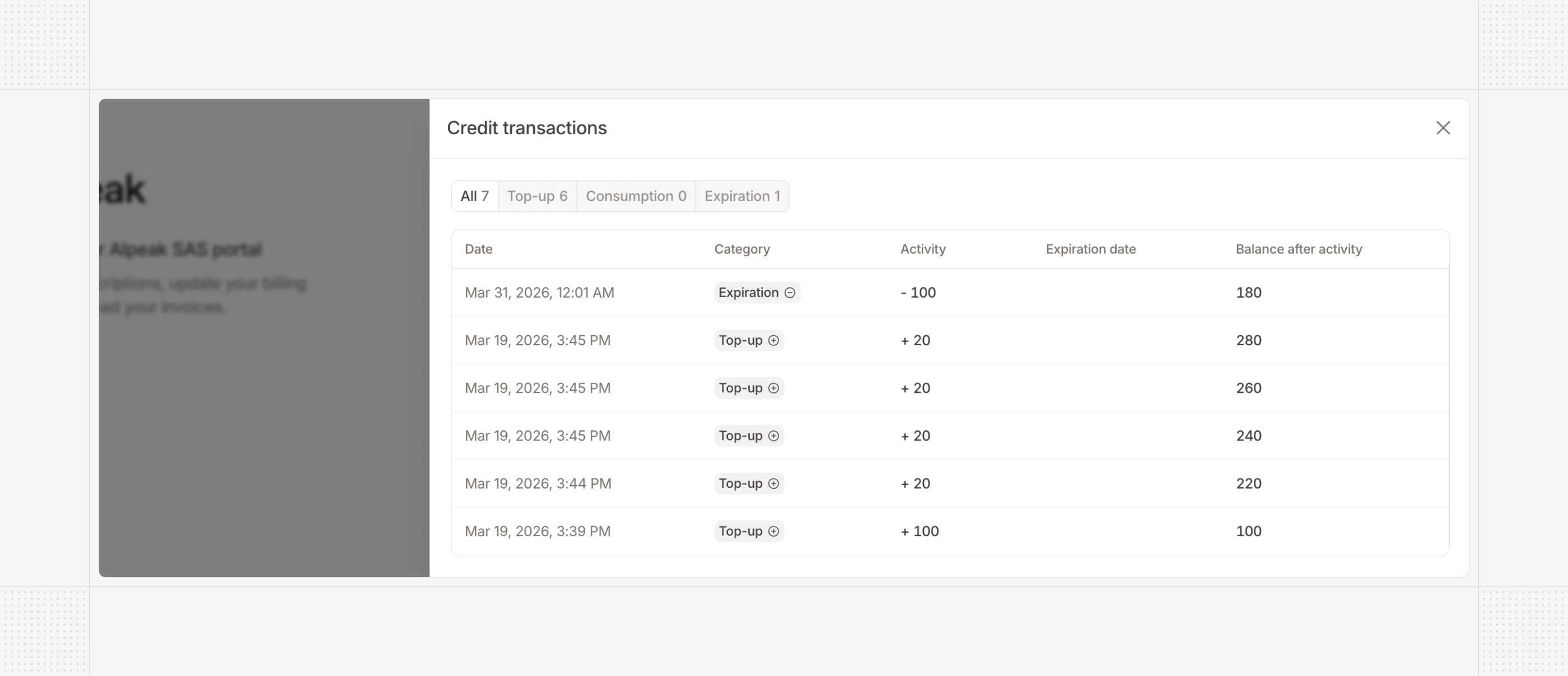 Credit history in the customer portal