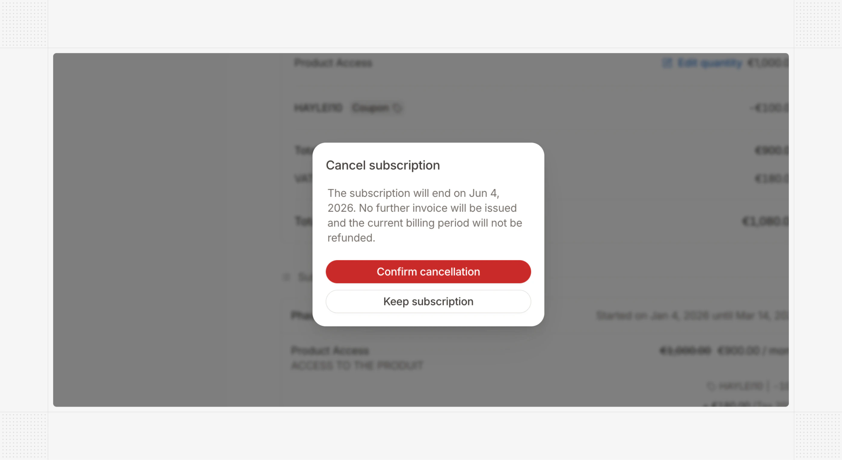 Subscription cancellation from the customer portal